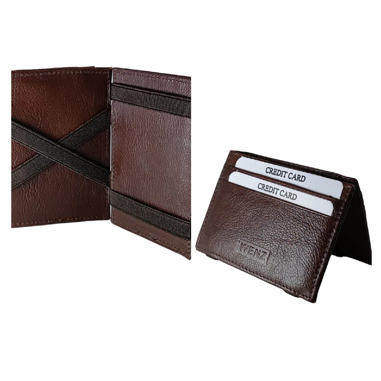 High Finish Glossy Slim Pocket Wallet With Magic Money Clip & Card Holders, Genuine Leather - Magical Flip For Men -Thin (Brown) - image 1