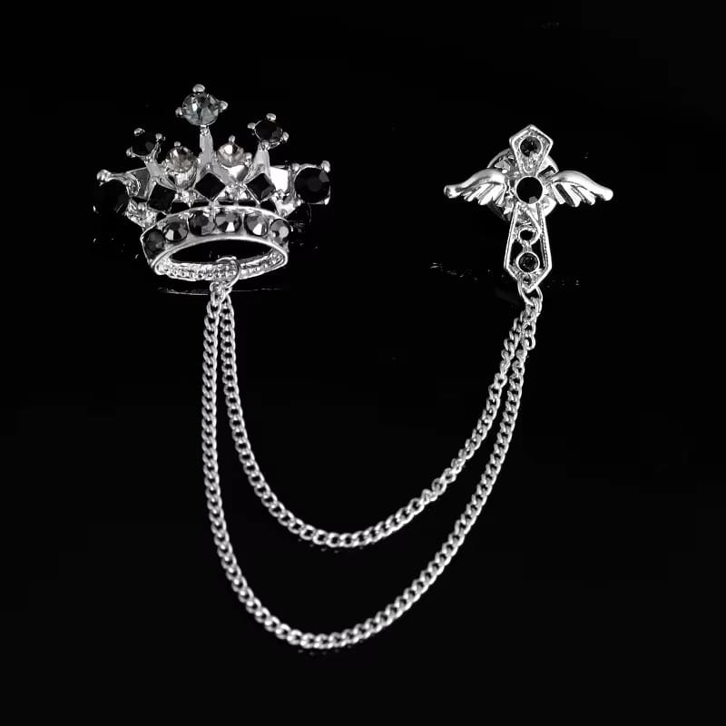 Go Party Retro Alloy Metal Crystal Rhinestone Multi Style Crown King Brooches Men Suit Shirt Collar Tassel Brooch Pins Badge - image 4