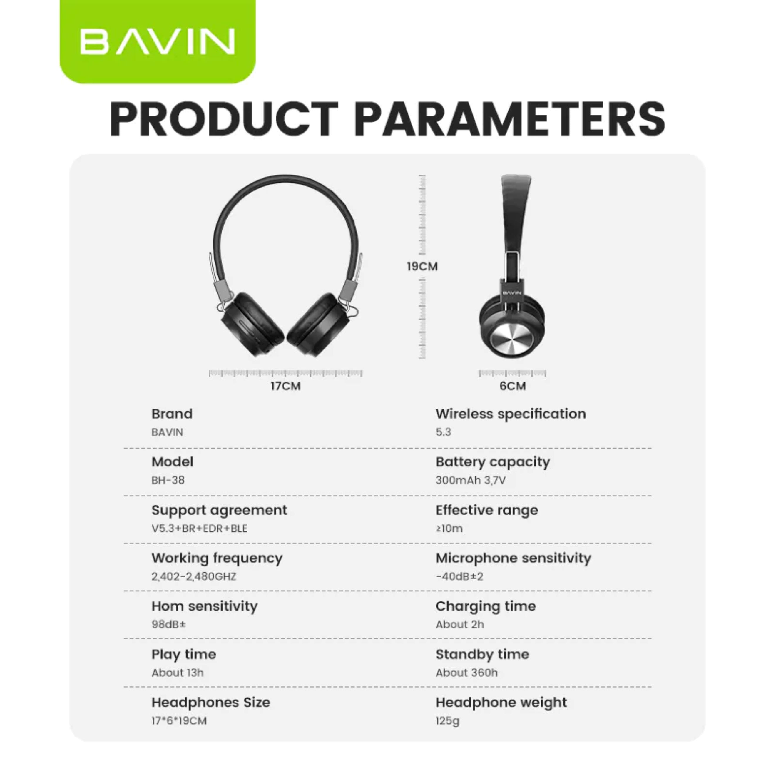 BAVIN BH38 High Bass Bluetooth Wireless Headphone Built-In Microphone Light Weight Headset - image 5