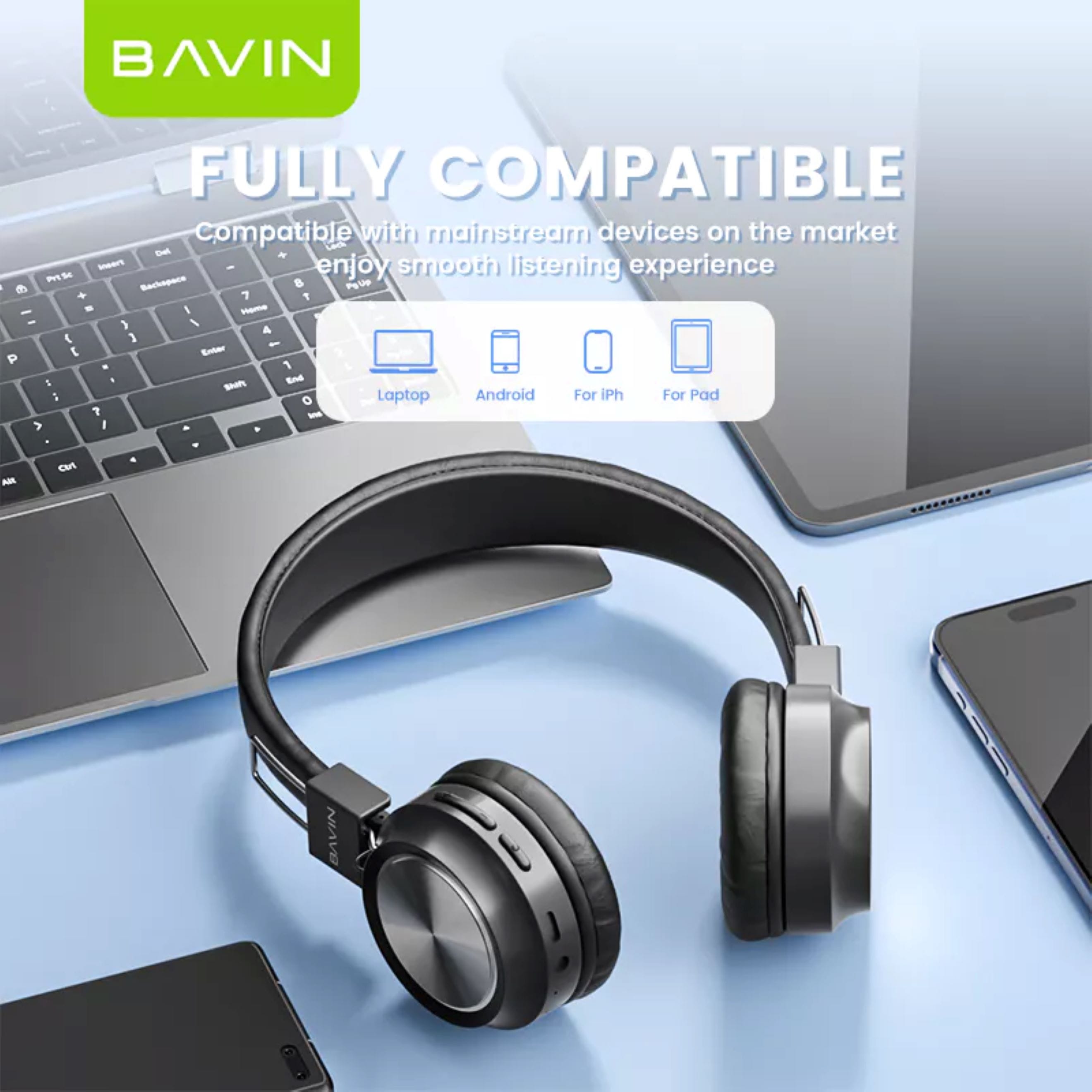 BAVIN BH38 High Bass Bluetooth Wireless Headphone Built-In Microphone Light Weight Headset - image 3