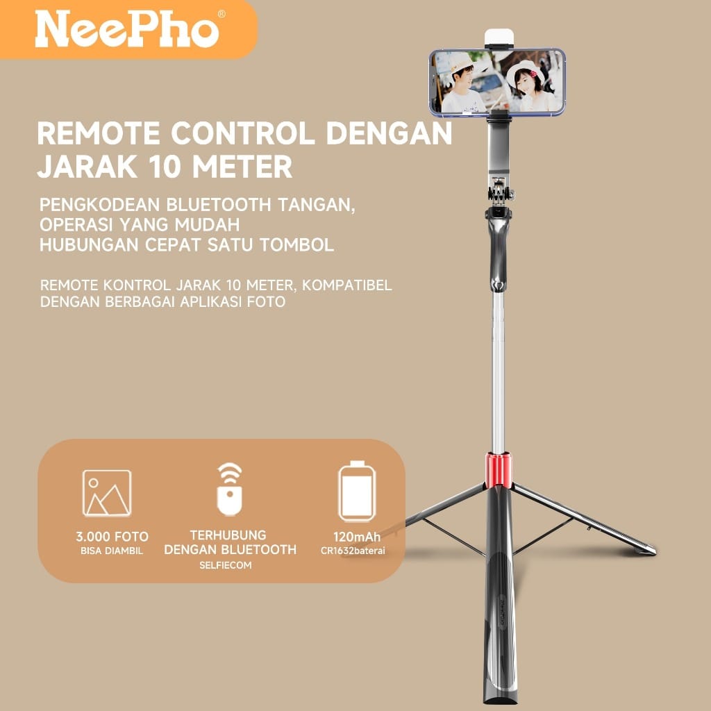 NeePho Tripod NP-L2S Selfie Stick Remote Shooting Lightweight And Portable Vertical Shot LED Extended Length 168CM - image 3