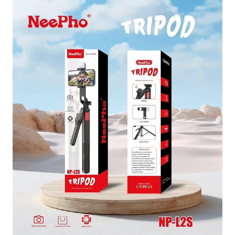 NeePho Tripod NP-L2S Selfie Stick Remote Shooting Lightweight And Portable Vertical Shot LED Extended Length 168CM - image 1