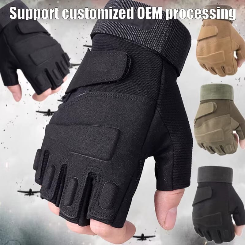 Black - Hawk Half Finger Gloves Men's Military Fans Outdoor Gloves Fitness Fingerless Sports Riding Gloves - image 3
