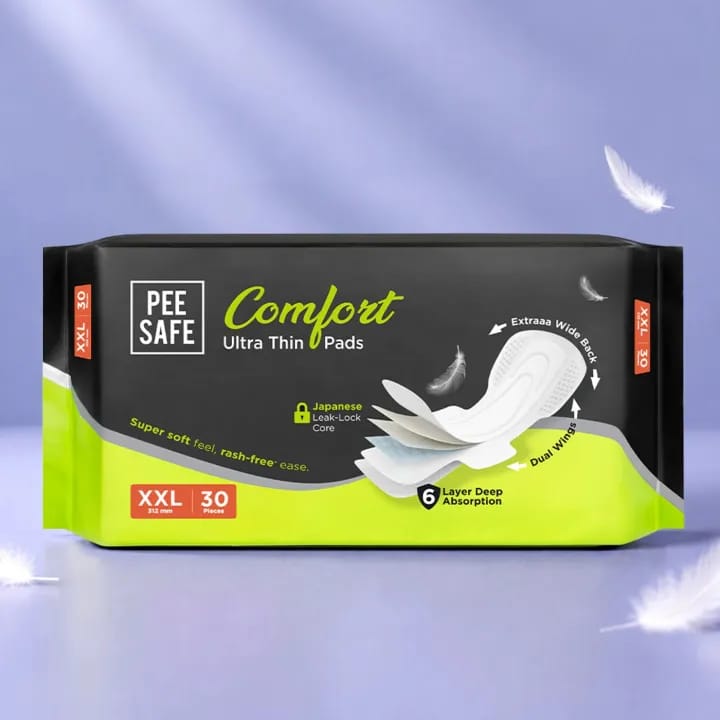 Pee Safe Comfort Ultra Thin Sanitary Pads For Women | XXL | 30 Pads For Rash Free Periods | Cottony Soft Sanitary Napkins For Ultra Comfort | Dual Wings | Toxin Free | Extra Long | Unscented - image 1