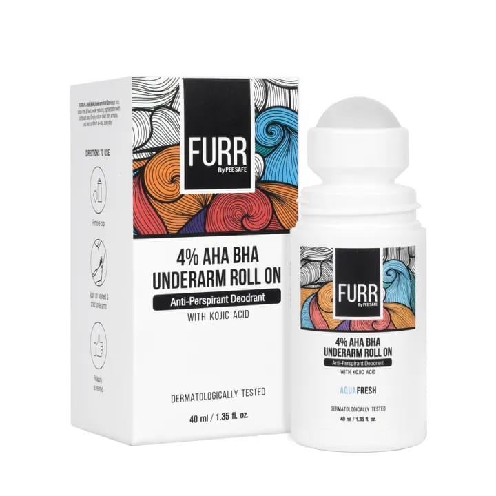 FURR By Pee Safe 4% AHA BHA Underarm Roll On with Kojic Acid | Long-Lasting FreshAqua Fragrance | Helps Reduce Pigmentation, Prevents Body Odour & Brightens Skin | Dermatologically Tested | Antiperspirant | 40ml - image 1