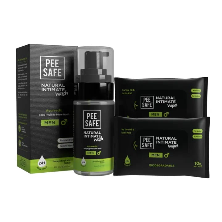 Pee Safe Natural Intimate Wash (1N) & Intimate Wipes (2N) Combo for Men – Daily Hygiene, Odor Control, Travel Friendly - image 1