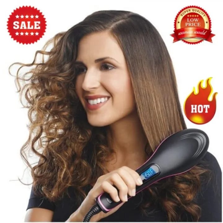 Simply Straight Brush Ceramic Electric Digital Hair Straightener Brush Straightening Comb - image 1
