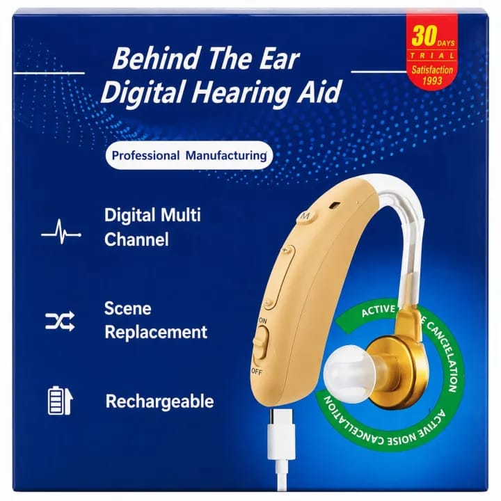Hearing Amplifier, Rechargeable Digital Personal Sound Device Chip BTE (Behind The Ear) Sound Enhancer for Seniors Adults Hearing Loss with Noise Cancelling and Charging Case - image 1