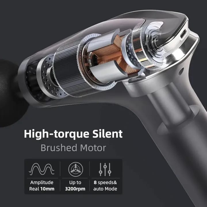 Blueidea Pro Massage Gun – Deep Tissue Muscle Massager for Pain Relief, Silent Brushless Motor, LCD Display, 2 Modes, 8 Speeds, Rechargeable, with Extended Handle - Black - image 5