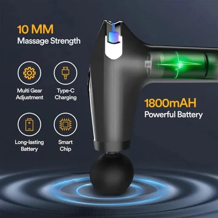 Blueidea Pro Massage Gun – Deep Tissue Muscle Massager for Pain Relief, Silent Brushless Motor, LCD Display, 2 Modes, 8 Speeds, Rechargeable, with Extended Handle - Black - image 2