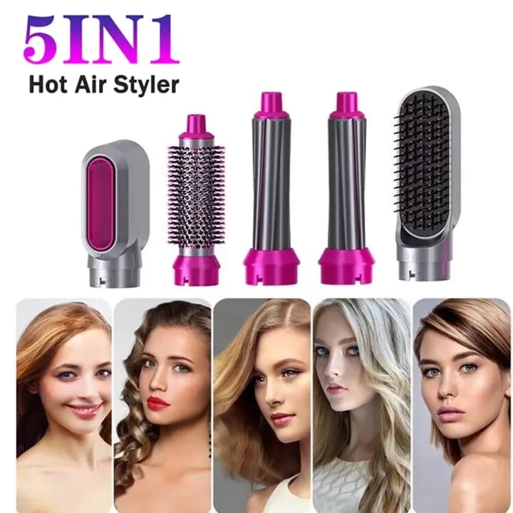 5 In 1 Hot Air Styler Electric Hot Air Brush Multifunctional Hair Comb Dryer Straightener Curler And Volumizer - image 1