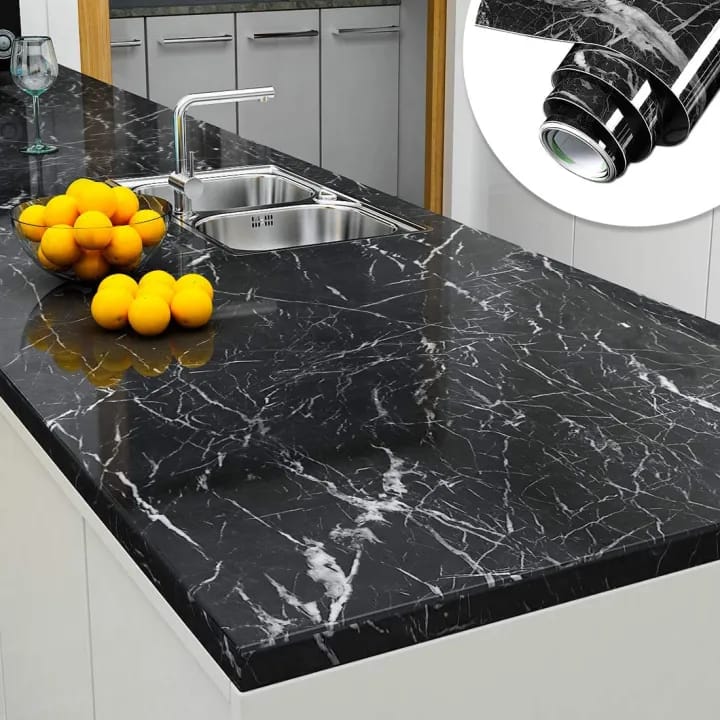 Kitchen Marble Wall Paper Oil Proof Waterproof Backsplash Sticker Roll Stove Cabinet Liner Décor Self Adhesive Wallpapers (3m x 61 cm) - image 2