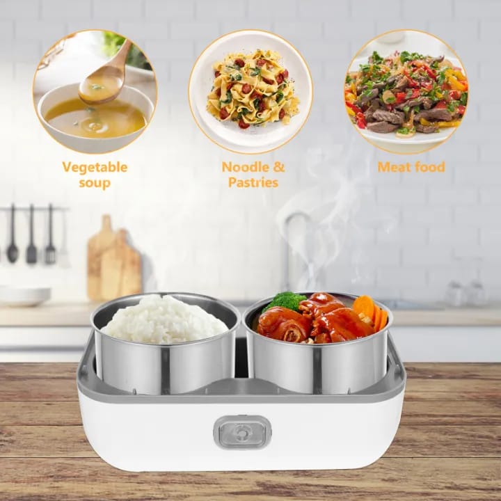 Cooking Lunch Box With 2 Liners Food Grade Stainless Steel, Lunch Case Electric Thermal Portable Cooker 200W - image 4