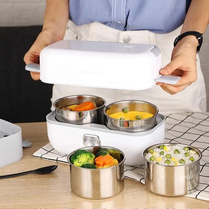 Cooking Lunch Box With 2 Liners Food Grade Stainless Steel, Lunch Case Electric Thermal Portable Cooker 200W - image 2