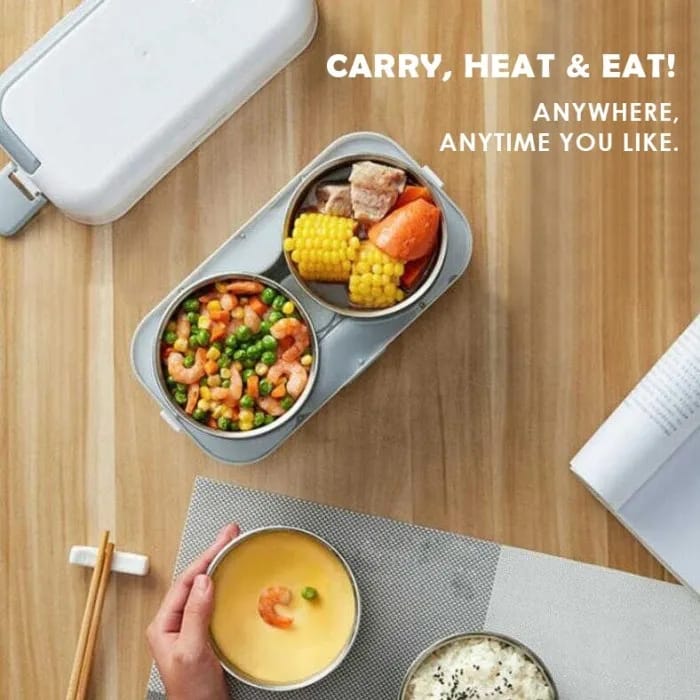 Cooking Lunch Box With 2 Liners Food Grade Stainless Steel, Lunch Case Electric Thermal Portable Cooker 200W - image 1