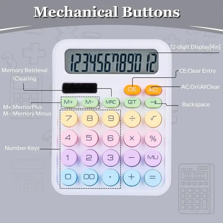 12 Digits INS Korean Dopamine Color Candy Style Calculator Large Display Mechanical Round Button calculator CITI.ZEV CT-013 - image 5