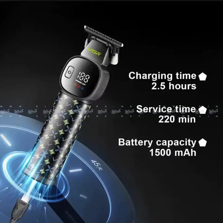 V-185 Professional Hair Clipper and Trimmer for Men, Cordless Waterproof, 1500mAh Battery, 220 Minutes Runtime, LED Display, 4 Guide Combs. Turbo function, cord, Cordless - image 3