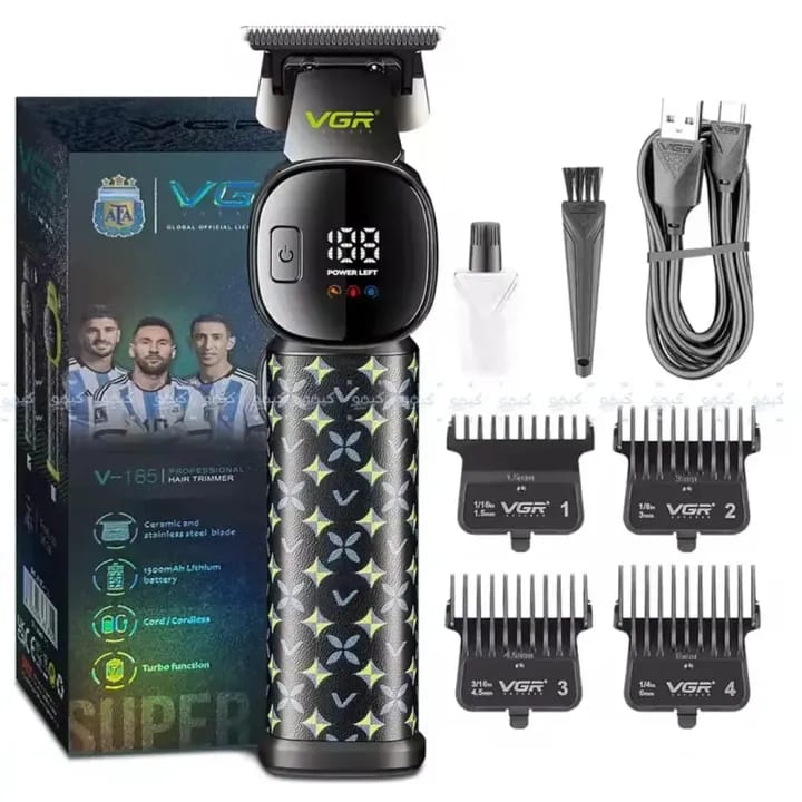 V-185 Professional Hair Clipper and Trimmer for Men, Cordless Waterproof, 1500mAh Battery, 220 Minutes Runtime, LED Display, 4 Guide Combs. Turbo function, cord, Cordless - image 2