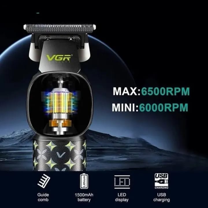 V-185 Professional Hair Clipper and Trimmer for Men, Cordless Waterproof, 1500mAh Battery, 220 Minutes Runtime, LED Display, 4 Guide Combs. Turbo function, cord, Cordless - image 5