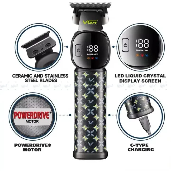 V-185 Professional Hair Clipper and Trimmer for Men, Cordless Waterproof, 1500mAh Battery, 220 Minutes Runtime, LED Display, 4 Guide Combs. Turbo function, cord, Cordless - image 1