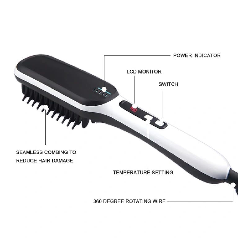 CF-186A Professional Hair Straightening Brush, Ceramic Ionic Hair Straightener Comb with Auto Temperature Lock and Auto-Off Function - image 2