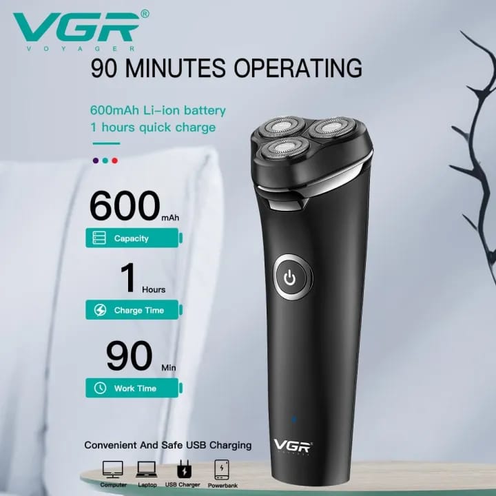 VGR V-319 Premium Electric Shaver Cordless Rechargeable IPX6 Fully Waterproof 3 Head Beard Shaver Wet & Dry Rotary Shavers For Men - image 2