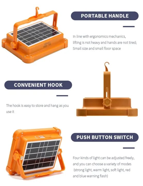 Solar LED Flood Light - IP66 Waterproof, 4-Panel, Solar/USB Rechargeable 7200mAh - image 2