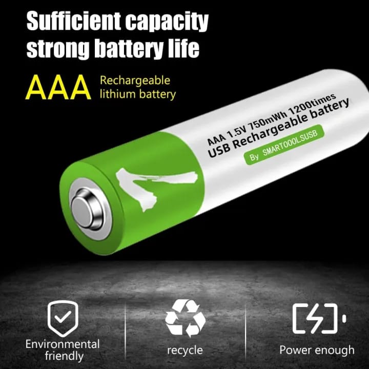 Rechargeable AAA Batteries with USB-C Charger (2-Pack) - 1.5V 1700mWh For Remote Control/Mouse/Electric Vehicle/Digital Lock - image 1