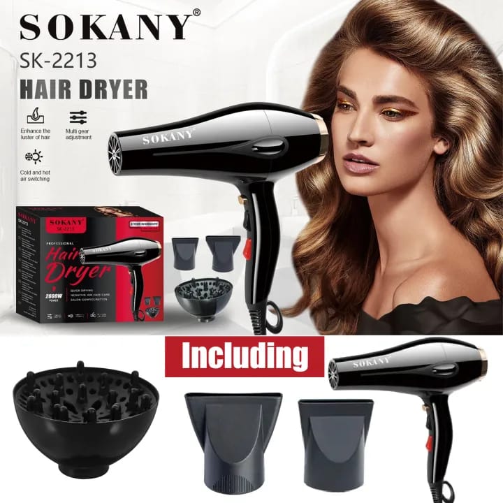 SOKANY Hot And Cold Air Hair Dryer 3 In 1 Concentrator And Diffuser Attachments SK-2213 - image 1