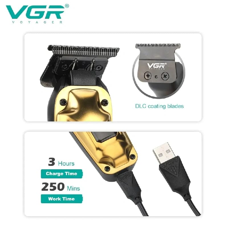 VGR V-904 Professional Hair Clipper, Trimmer for men with DLC Coating Blade, Digital LED Display, Brushless motor, 4 Cutting Combs,250min Runtime,2000mAh Lithium Battery (Gold) - image 2