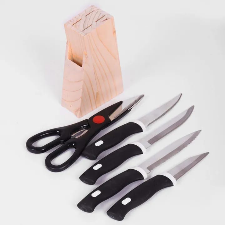 Stainless Steel Kitchen Knife Set With Wood Stand 7pcs set - image 2