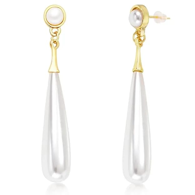 Attractive and Stylish Gold Plated Water Drop Long Pearl Earrings for Women and Girls - image 4