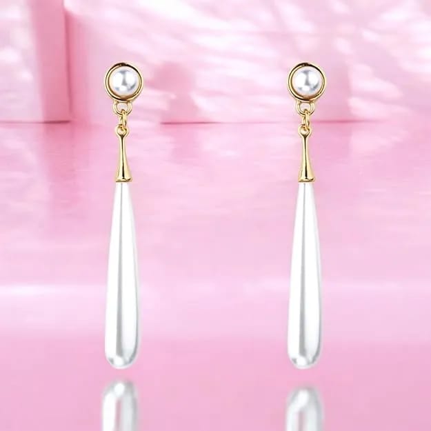 Attractive and Stylish Gold Plated Water Drop Long Pearl Earrings for Women and Girls - image 2