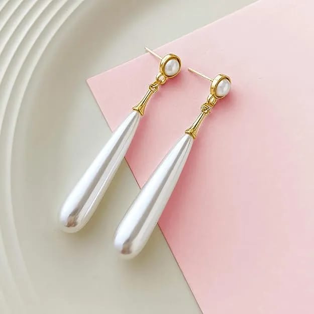 Attractive and Stylish Gold Plated Water Drop Long Pearl Earrings for Women and Girls - image 1