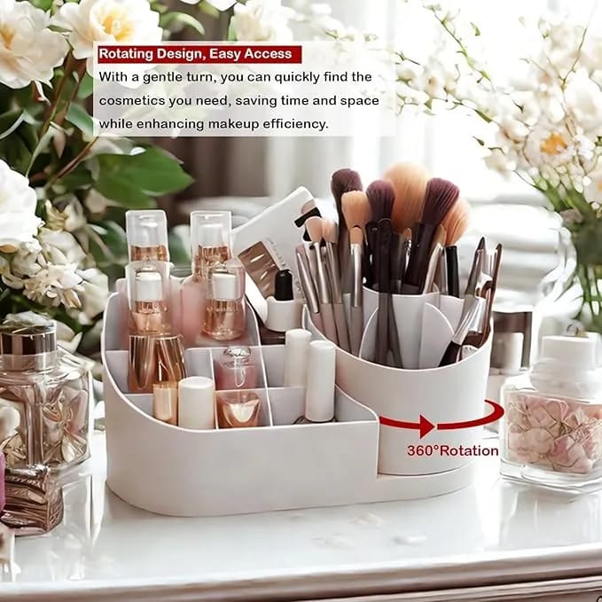 360° Rotating Makeup Organizer Storage Box | Cosmetic Brush Holder | Skincare & Vanity Countertop Organizer with Multiple Compartments - image 5