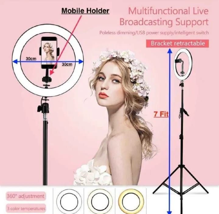 Ring Light with Stand (26cm) | Adustable Light With Dimmable Features & Two Position Phone Holder - image 3