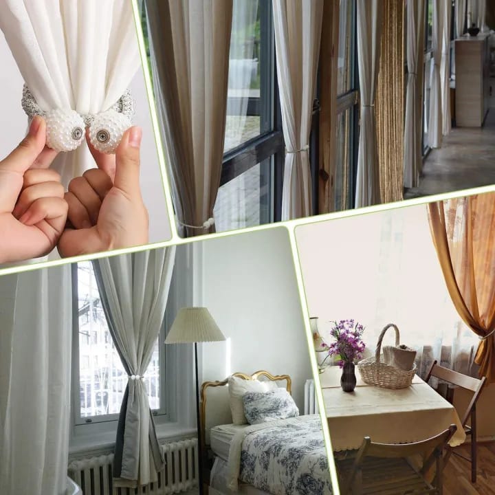 Magnetic Curtain Tieback with Pearl Beads – No Drill Decorative Curtain Holder Rope (1 Pair) - image 4