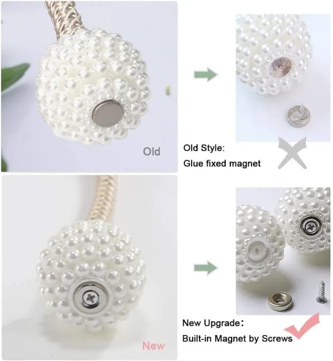 Magnetic Curtain Tieback with Pearl Beads – No Drill Decorative Curtain Holder Rope (1 Pair) - image 2