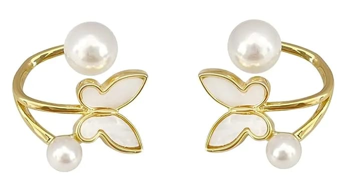 Luxury Enamel Butterfly Earring Pearl Detachable Earrings - image 2