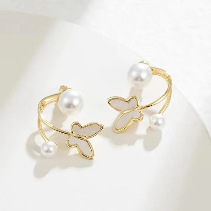 Luxury Enamel Butterfly Earring Pearl Detachable Earrings - image 3