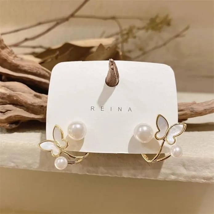 Luxury Enamel Butterfly Earring Pearl Detachable Earrings - image 5