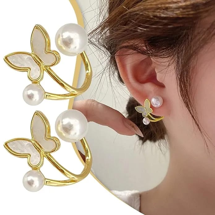 Luxury Enamel Butterfly Earring Pearl Detachable Earrings - image 1