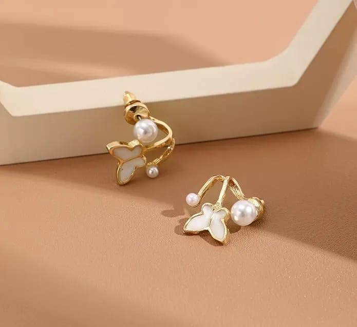 Luxury Enamel Butterfly Earring Pearl Detachable Earrings - image 4