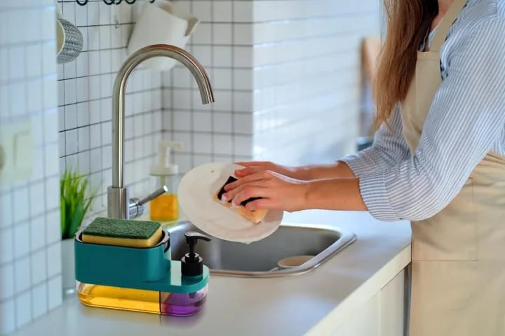 3 in 1 Dishwashing and Handwash Liquid Soap Dispenser, Dishwasher Pump Dispenser with Sponge Holder, Kitchen Soap Dispenser for Sink Corner, Wash Basin, Countertop (3 in 1 Dispenser) - image 3