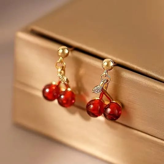 Wine Red Cherry Stud Earrings For Women Girls Personality Fashion Wedding Birthday Gifts - image 3