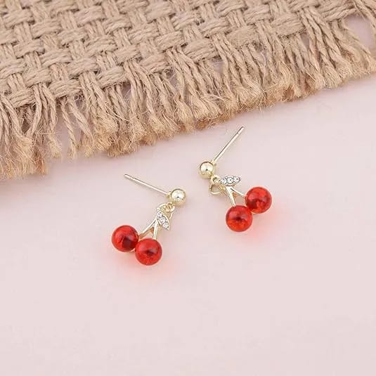 Wine Red Cherry Stud Earrings For Women Girls Personality Fashion Wedding Birthday Gifts - image 5