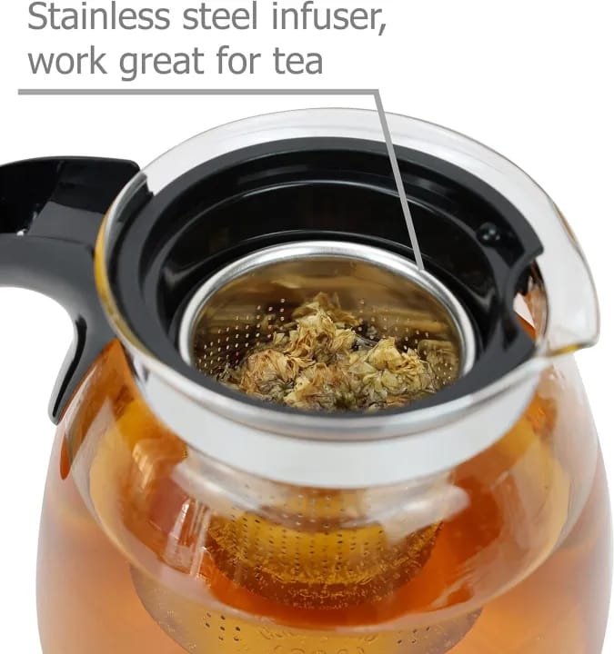 Elegant Clear Glass Tea Pot 900ML with Stainless Steel Infuser and Comfort Grip - image 5