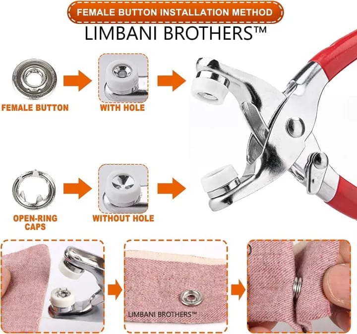 Buttom clipper Metal Thickened Snap Fasteners Kit, Five Claw Buckle Set with Hand Pressure Pliers - Grommet Setting Tool - image 4