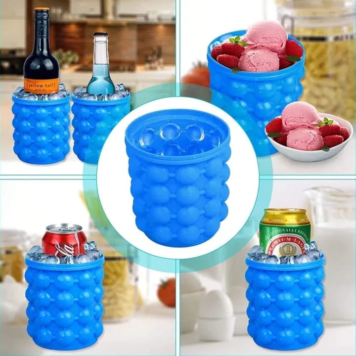 Ice Bucket, Large Silicone Ice Bucket & Ice Mold with lid, Revolutionary Space Saving Genie Ice Cube Maker for Chilling , Beverage - image 1