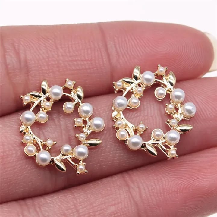 Korean Fashion Earrings Gold Plated Olive Branch Pearl Charm Earrings Alloy Earring Set - image 3